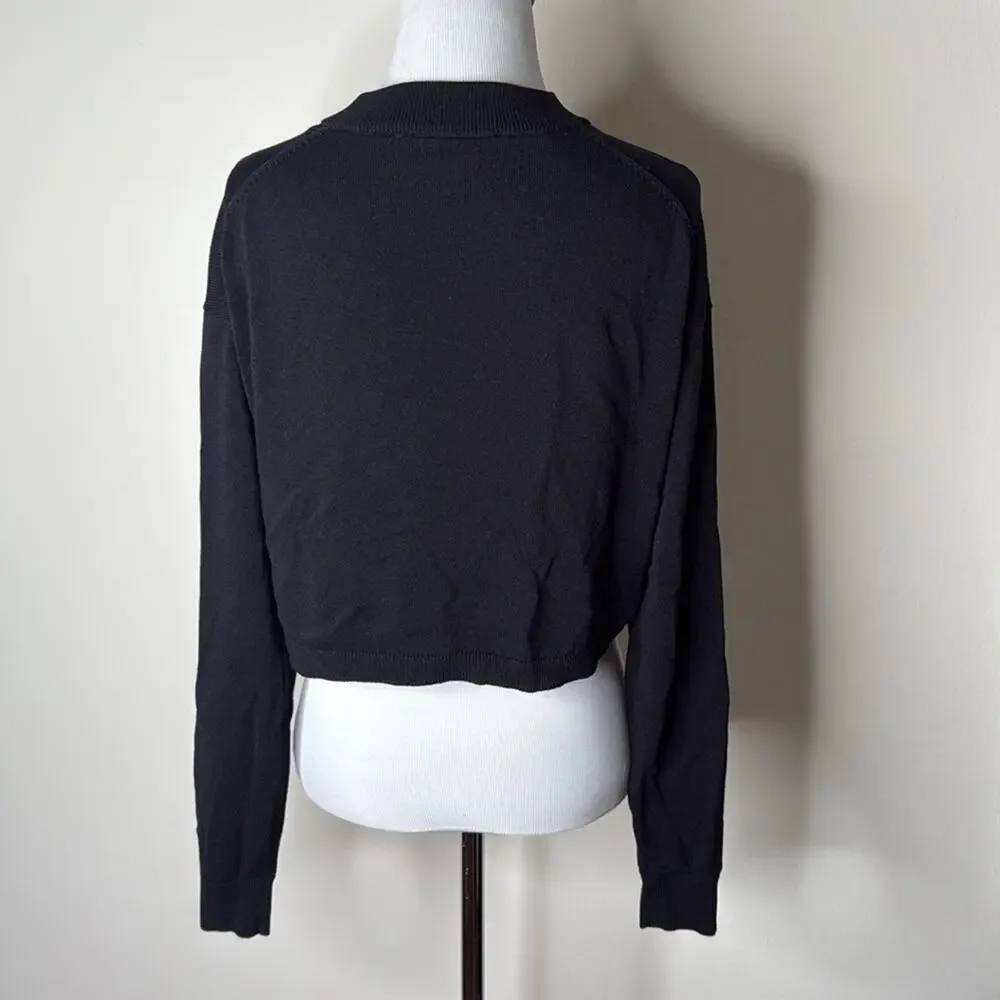 Zara Black Knit Cropped Long Sleeve Top